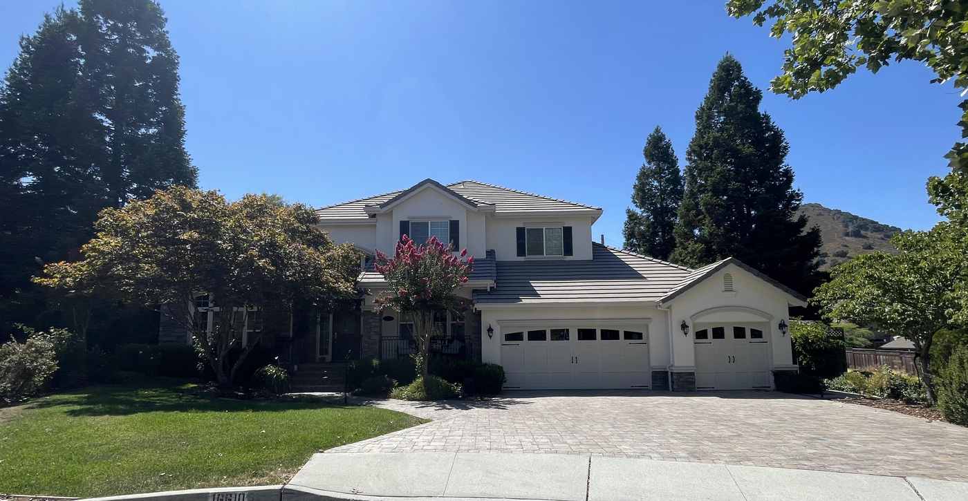 Two-story stucco home in Morgan Hill after a Color Pros exterior paint job